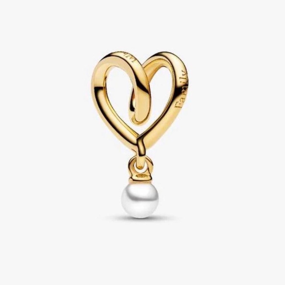 New Pandora Gold Wrap Heart Charm w Dangle Pearl NWT Authentic Jewelry